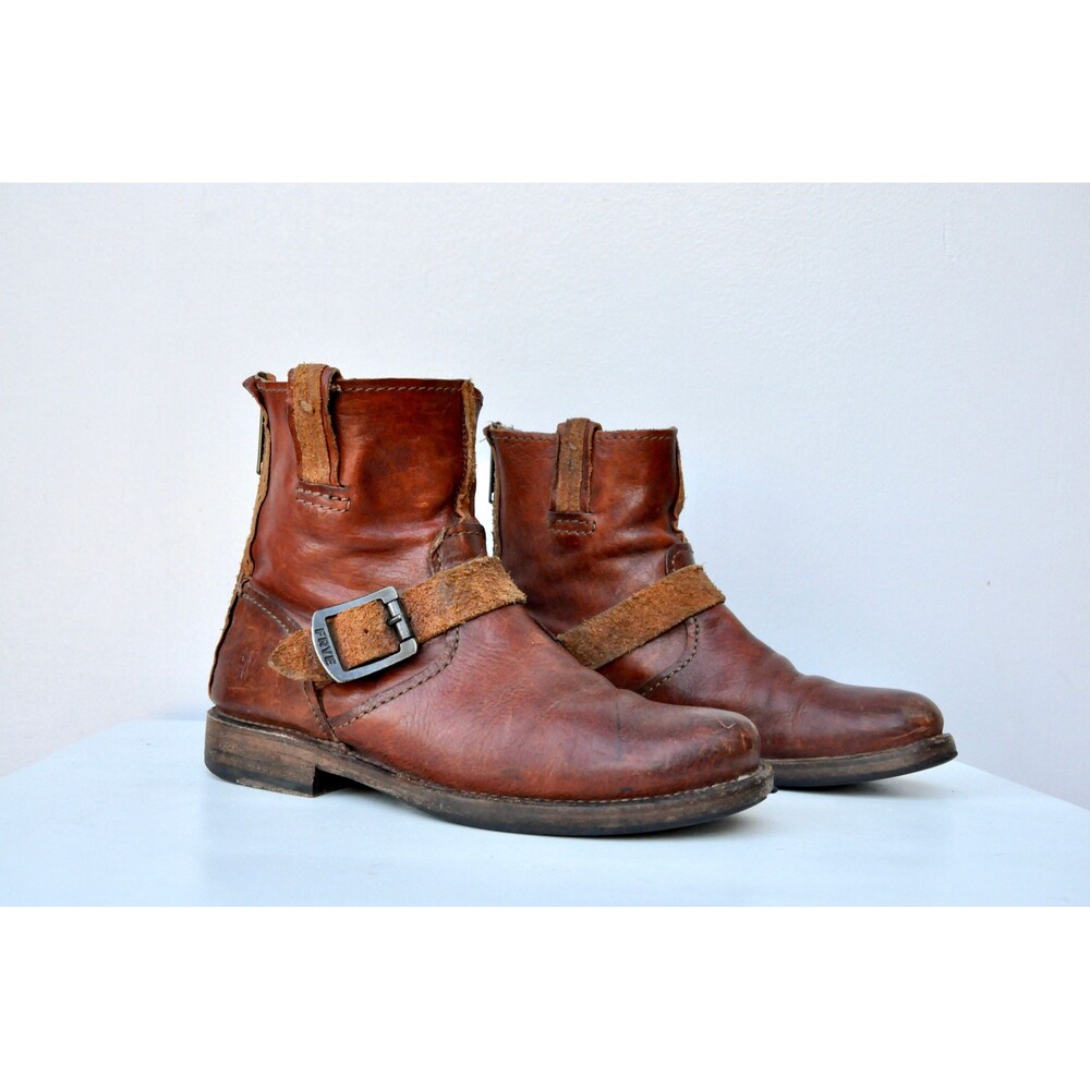Frye Ankle Belted Boots Zip Up Boots - Frye Brown Leather Boots size 6